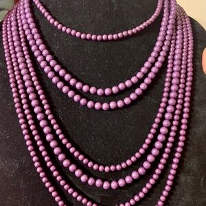 Vibrant Purple 7 Strand Beaded Statement Necklace. 34 inches w/3 inch extender